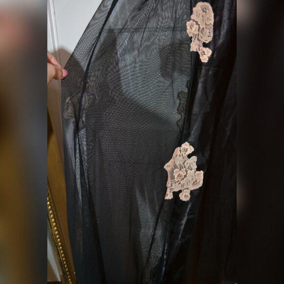 Fredrick's of Hollywood Satin and Mesh Gown with Champagne Beaded Lace Details - Picture 4 of 8